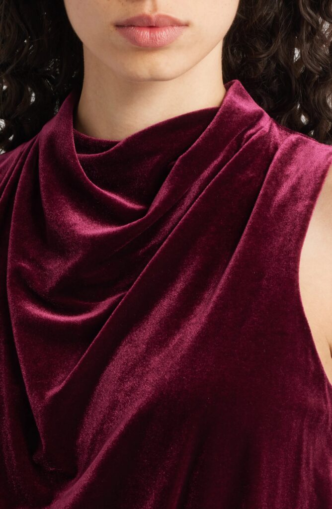 Cowl Neck High-low Velvet Midi Dress Full Size Image 3