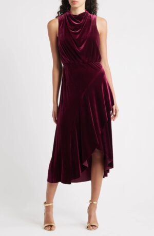 VINCE CAMUTO Cowl Neck High-low Velvet Midi Dress