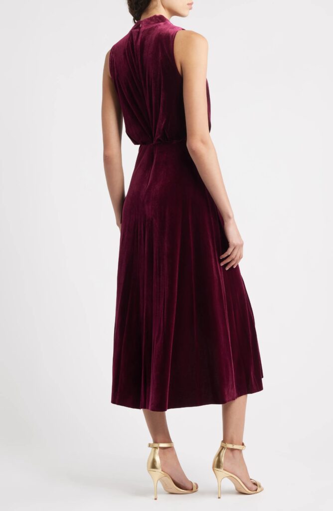 Cowl Neck High-low Velvet Midi Dress Full Size Image 4
