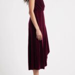 Cowl Neck High-low Velvet Midi Dress Thumbnail 5