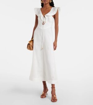 ZIMMERMANN Rhiannon Ruffled Linen Midi Dress