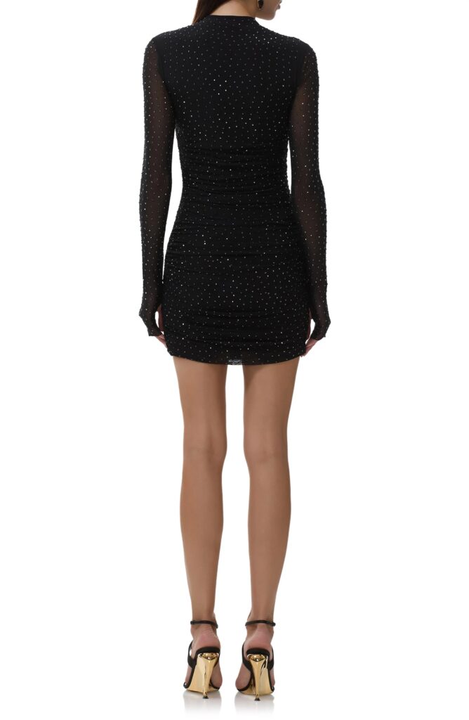 Darcie Rhinestone Long Sleeve Mesh Minidress Full Size Image 4