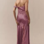 Reese Off-Shoulder Cascade Lace Satin Maxi Dress Thumbnail 2