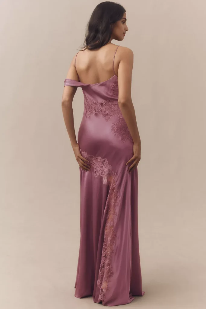 Reese Off-Shoulder Cascade Lace Satin Maxi Dress Full Size Image 2