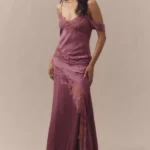 Reese Off-Shoulder Cascade Lace Satin Maxi Dress Thumbnail 1