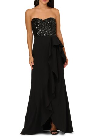 ADRIANNA PAPELL Beaded Bodice Strapless Mermaid Gown