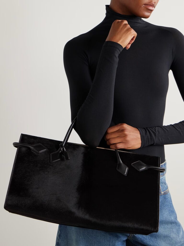 Le Teckel Large Leather-trimmed Calf Hair Tote Full Size Image 2