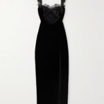 Bow-embellished Lace and Silk-trimmed Velvet Gown Thumbnail 4