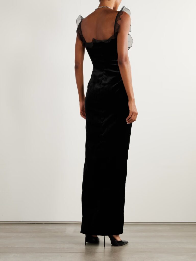 Bow-embellished Lace and Silk-trimmed Velvet Gown Full Size Image 2