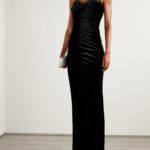 Sleeveless Bow-embellished Gathered Lace-trimmed Velvet Gown Thumbnail 1