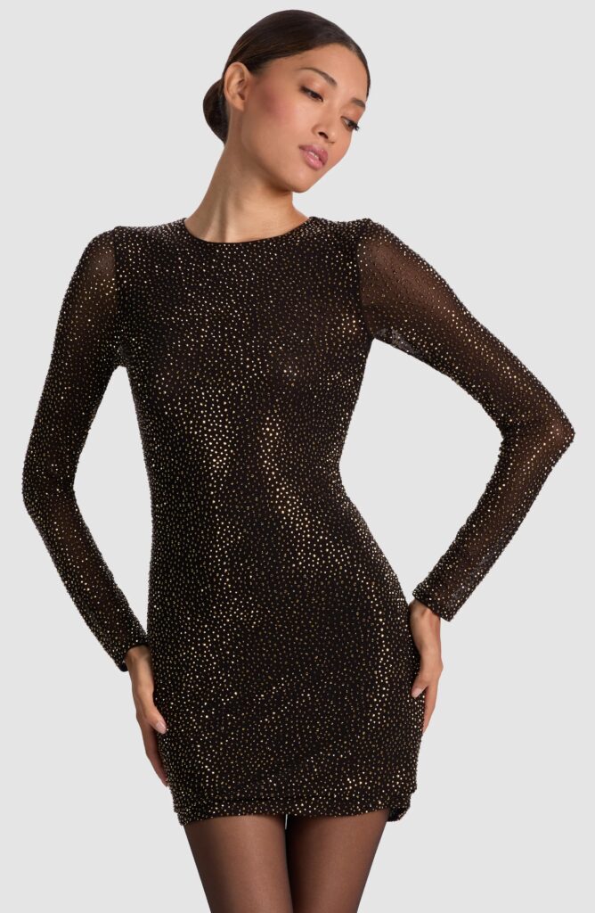 Delora Beaded Long Sleeve Minidress Full Size Image 2