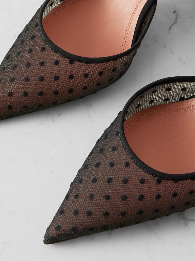 Holli Leather-trimmed Flocked Polka-dot Mesh Slingback Pumps Full Size Image 3