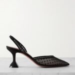 Holli Leather-trimmed Flocked Polka-dot Mesh Slingback Pumps Thumbnail 1