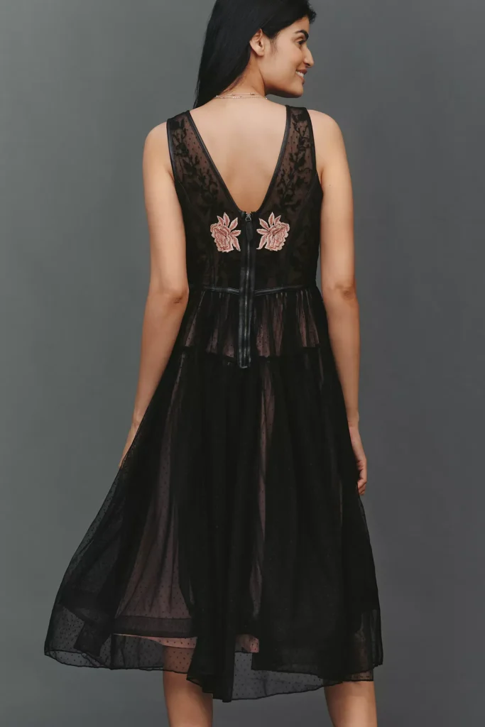 Corset Lace Tulle Midi Dress Full Size Image 4