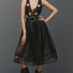 Corset Lace Tulle Midi Dress Thumbnail 1