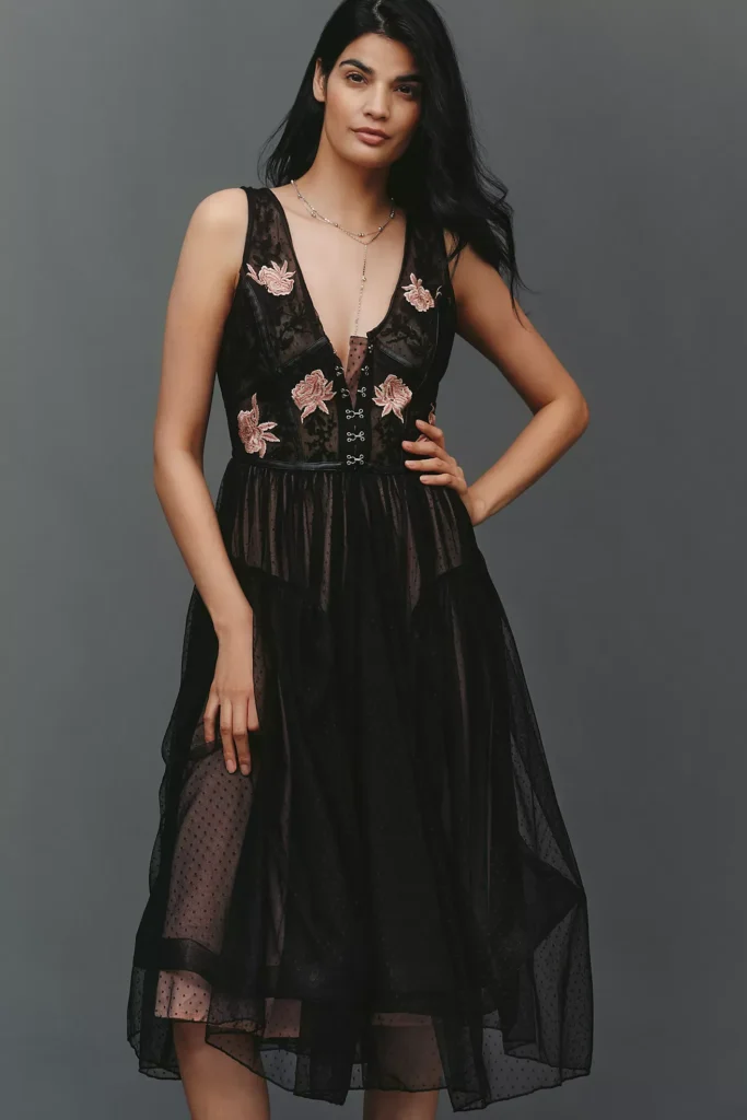 Corset Lace Tulle Midi Dress Full Size Image 2