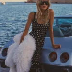 Sleeveless Metallic Mesh Slim Midi Dress Thumbnail 1