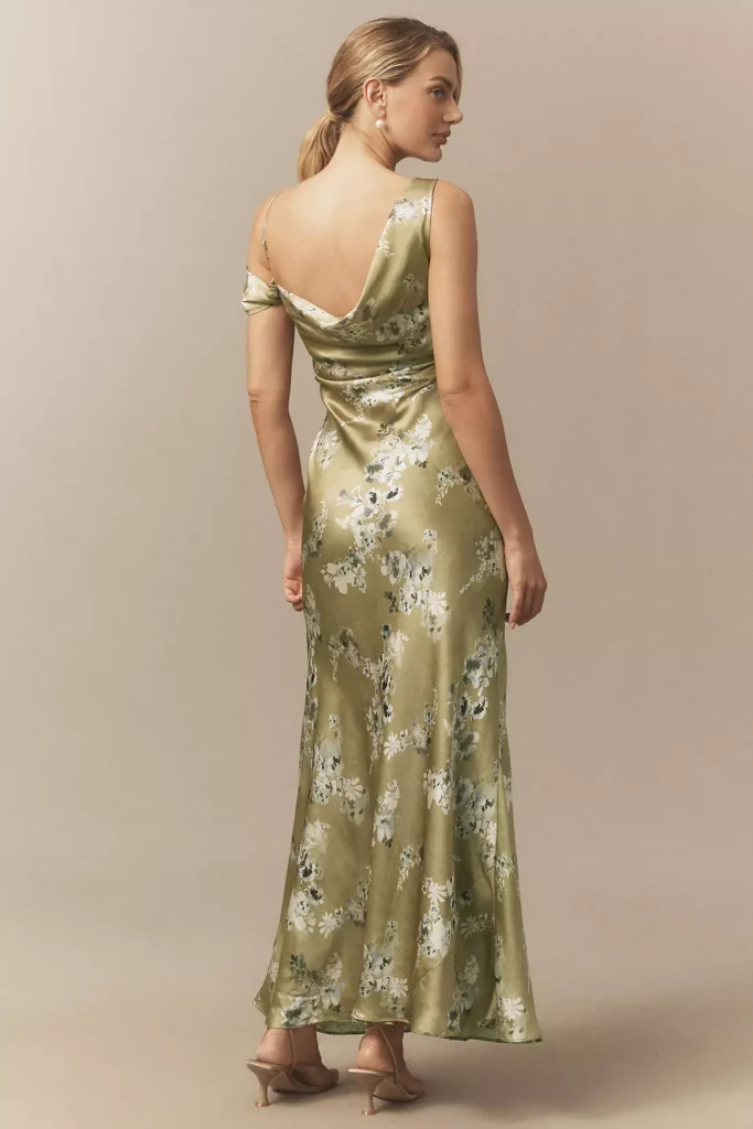 Abigail Asymmetric Cowl-Neck High-Shine Satin Maxi Dress Full Size Image 7