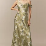 Abigail Asymmetric Cowl-Neck High-Shine Satin Maxi Dress Thumbnail 1