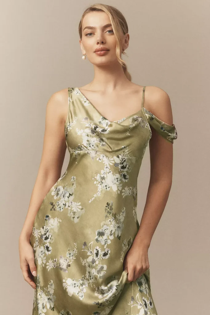 Abigail Asymmetric Cowl-Neck High-Shine Satin Maxi Dress Full Size Image 2
