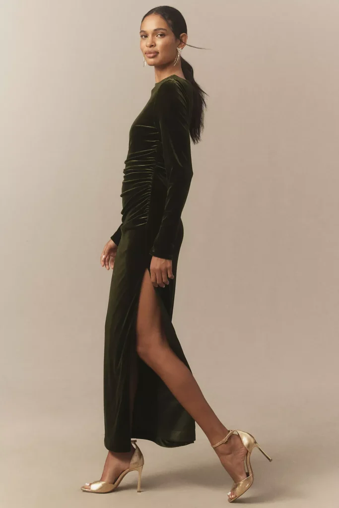Eloise Boat Neck Stretch Velvet Maxi Dress Full Size Image 2