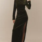 Eloise Boat Neck Stretch Velvet Maxi Dress Thumbnail 1