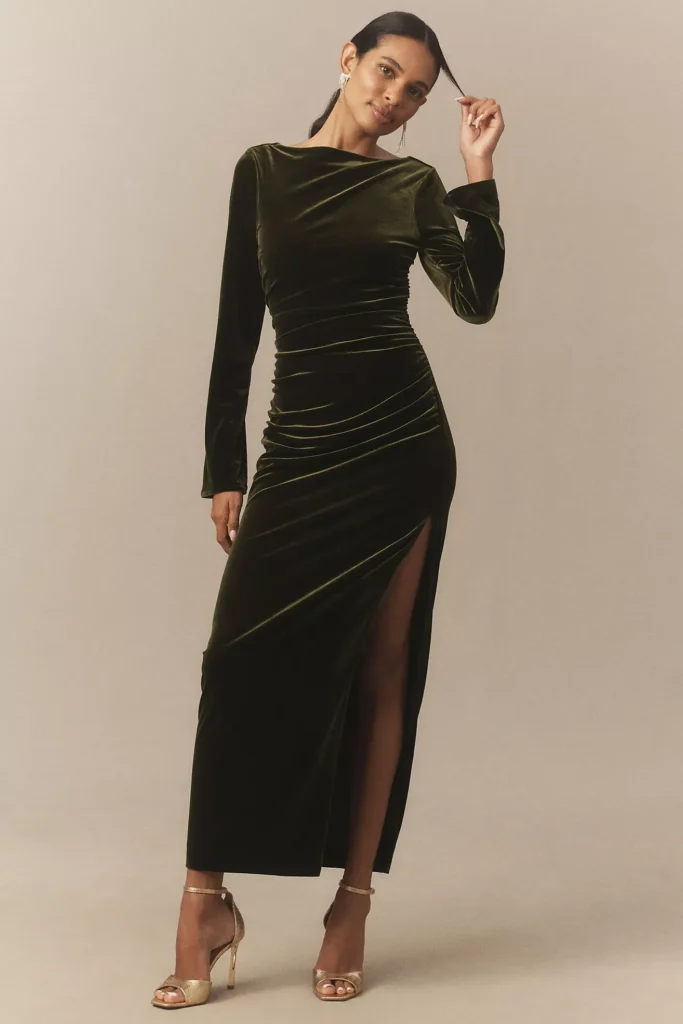 Eloise Boat Neck Stretch Velvet Maxi Dress Full Size Image 1