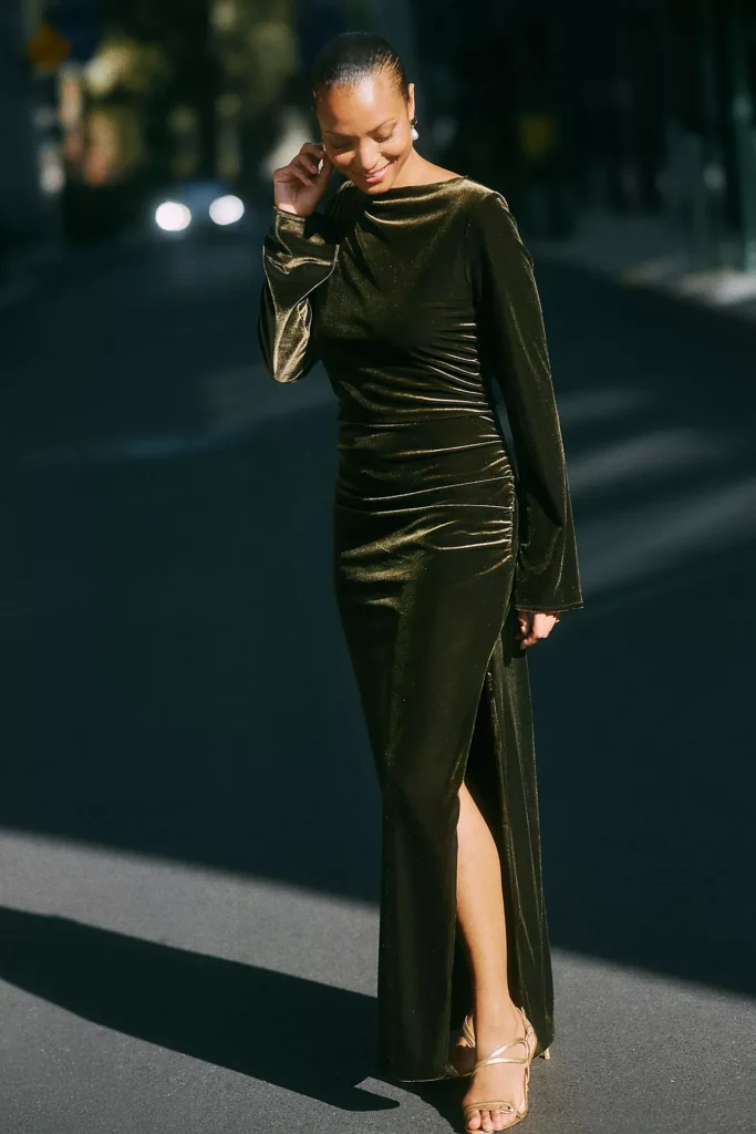 Eloise Boat Neck Stretch Velvet Maxi Dress Full Size Image 6
