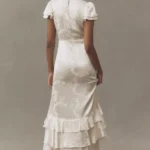 Ruffle V-Neck Textured Midi Dress Thumbnail 2
