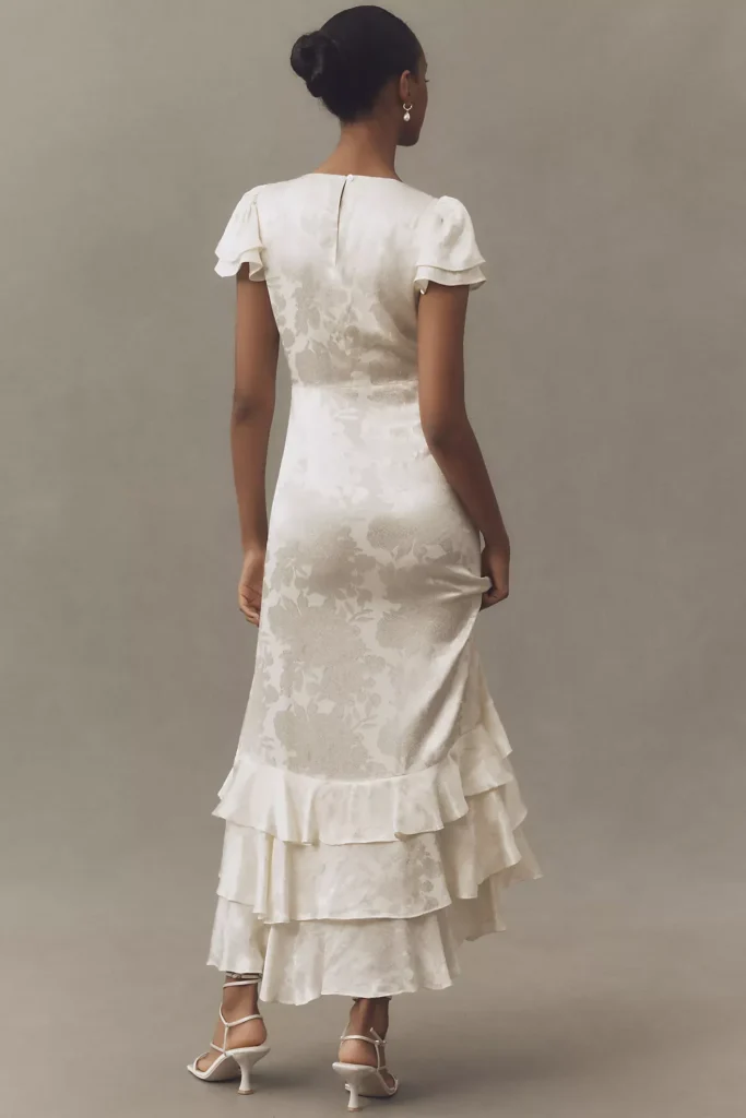Ruffle V-Neck Textured Midi Dress Full Size Image 2