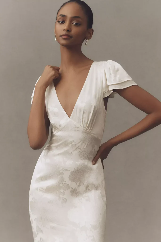 Ruffle V-Neck Textured Midi Dress Full Size Image 3