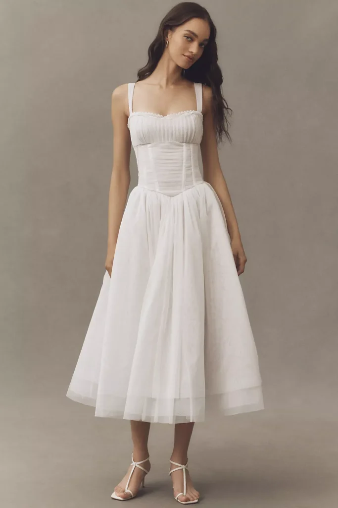 Sleeveless Corset Tulle Fit & Flare Midi Dress Full Size Image 1
