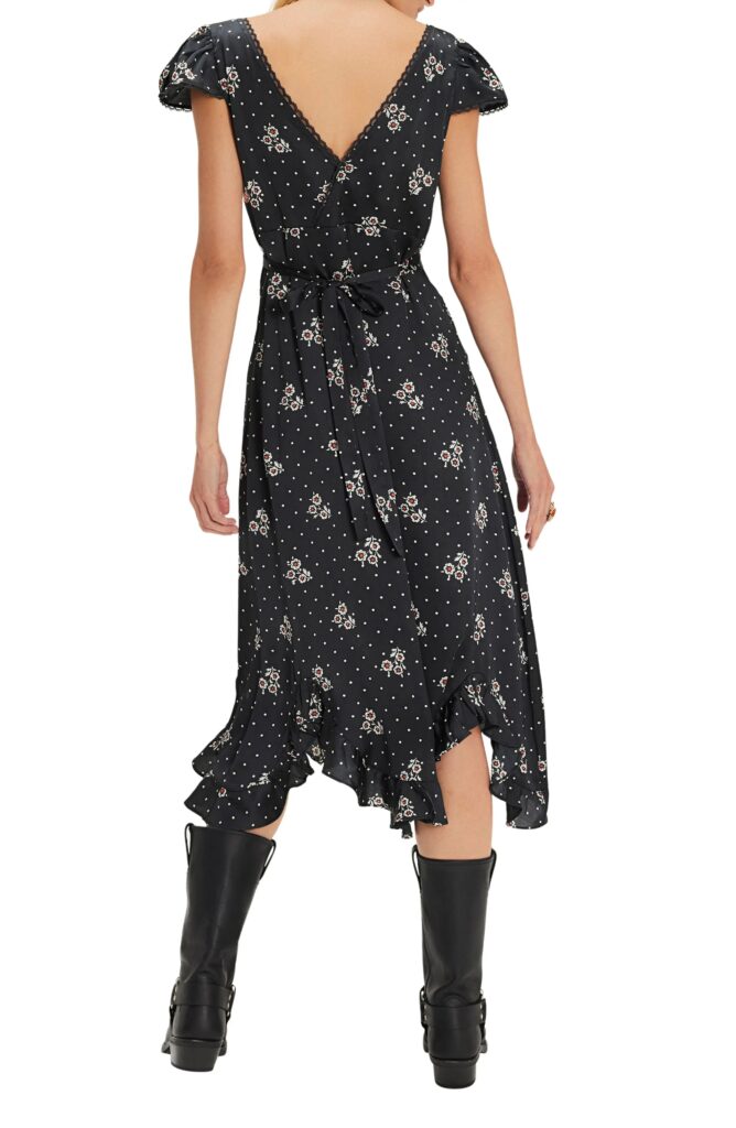 Haven Embroidered Lace Trim Satin Midi Dress Full Size Image 4