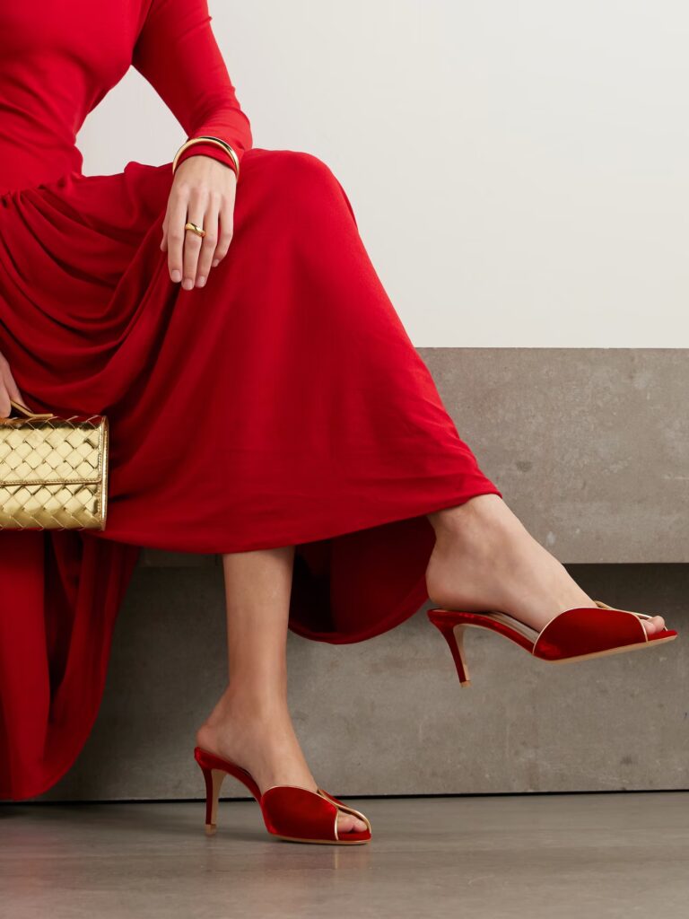 70 Leather-trimmed Velvet Mules Full Size Image 4