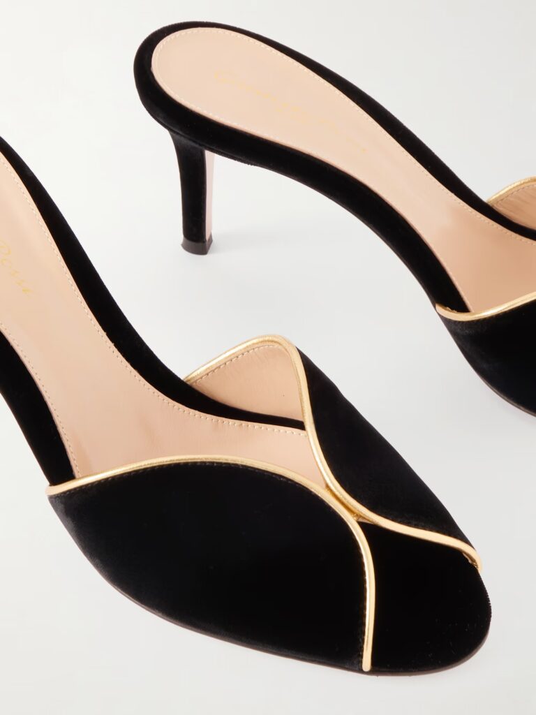 70 Leather-trimmed Velvet Mules Full Size Image 3