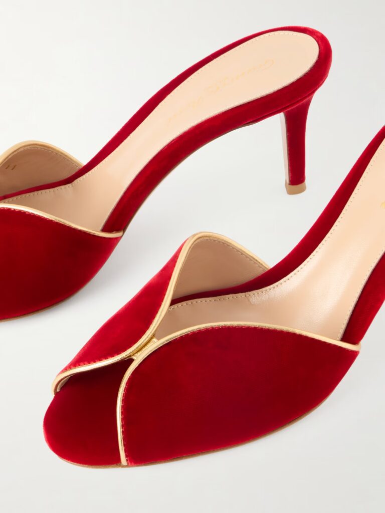 70 Leather-trimmed Velvet Mules Full Size Image 3