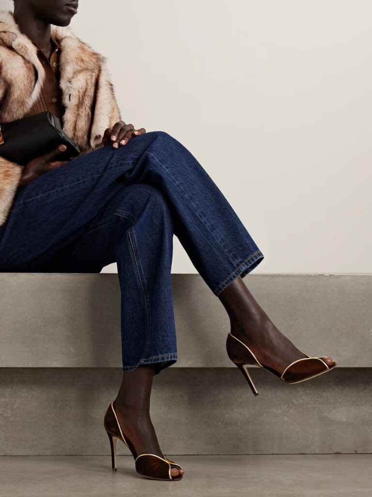 95 Metallic Leather-trimmed Velvet Pumps Full Size Image 3