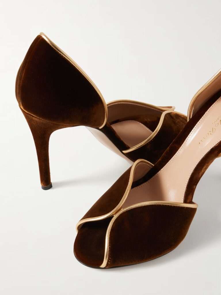 95 Metallic Leather-trimmed Velvet Pumps Full Size Image 4