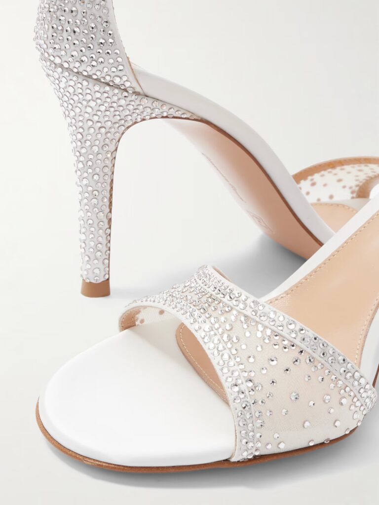 Rania 85 Crystal-embellished Organza-trimmed Suede Sandals Full Size Image 4