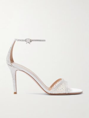 GIANVITO ROSSI Rania 85 Crystal-embellished Organza-trimmed Suede Sandals