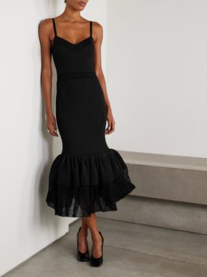 GIVENCHY Tiered Pleated Ribbed-knit Maxi Dress
