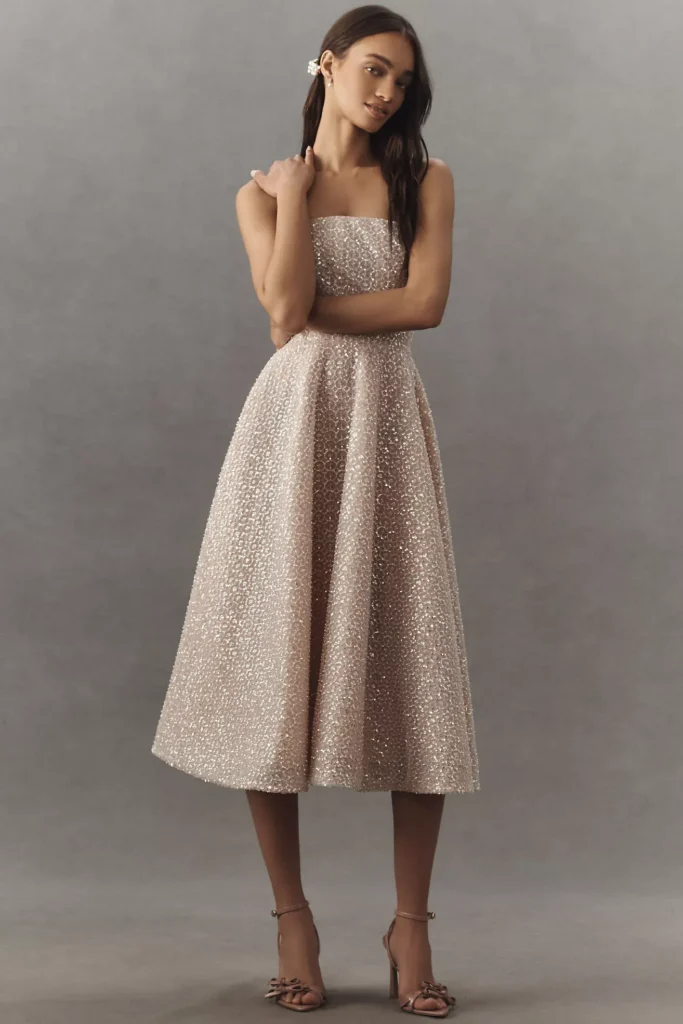 Vivi Strapless Beaded Fit & Flare Midi Dress Full Size Image 1
