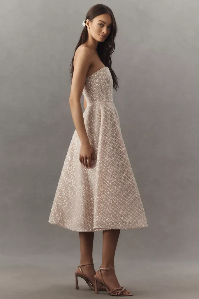 Vivi Strapless Beaded Fit & Flare Midi Dress Full Size Image 2