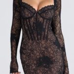 Lucienne Long Sleeve Stretch Lace Minidress Thumbnail 3
