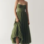 Amara Corset Pleated Tulle Fit & Flare Midi Dress Thumbnail 1