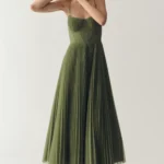 Amara Corset Pleated Tulle Fit & Flare Midi Dress Thumbnail 4