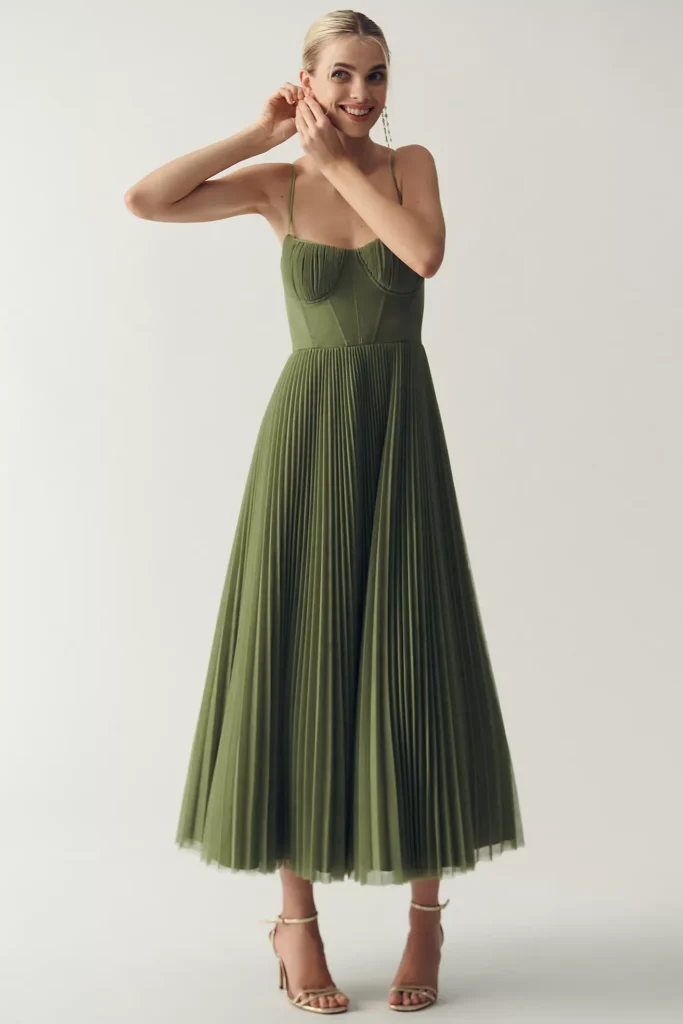 Amara Corset Pleated Tulle Fit & Flare Midi Dress Full Size Image 4