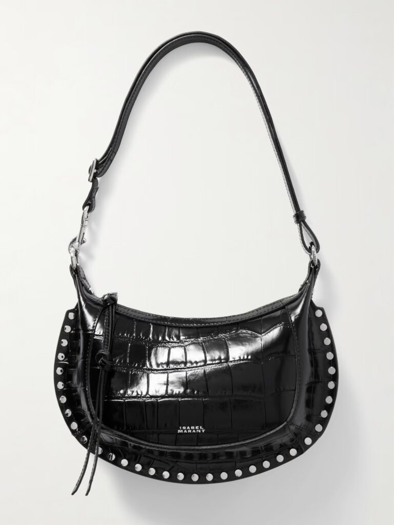 Oskan Moon Studded Croc-effect Patent-leather Shoulder Bag Full Size Image 1