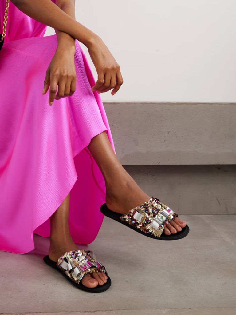 Embellished Sequined Grosgrain Slides Full Size Image 4