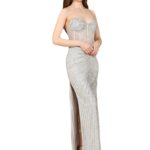 Embellished Strapless Gown with Slit Thumbnail 3